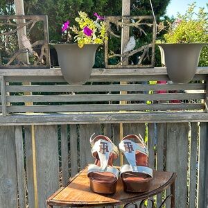 8.5 M gold and brown wedge sandals by Tommy Hilfiger